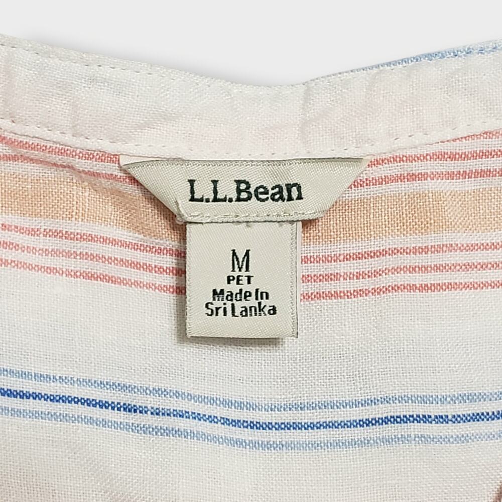 L.L. Bean Womens Pink Stripe Linen Popover Top Sz MP Coastal Preppy Cottage Boxy - Picture 6 of 12